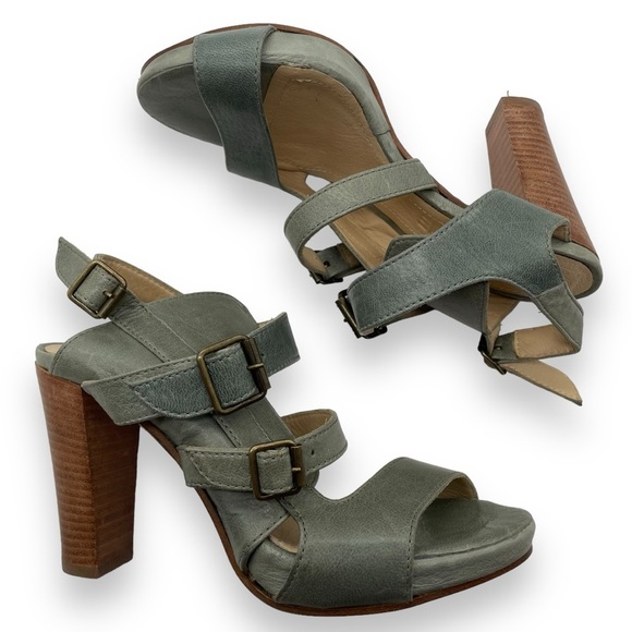 Michael Jolie heels made in Italy leather sea green womens size 37 / US 7 buckle - Picture 1 of 6
